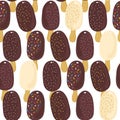 Sweet ice cream dark and white chocolate regular rows summer seamless pattern on white