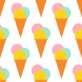 Ice cream seamless pattern background cartoon dessert vector illustration sweet snack cone frozen. Royalty Free Stock Photo