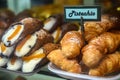 Sweet italian desssert, pile of cannoli pastry filled with ricotta cream cheese