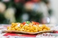 Sweet Italian Struffoli, small balls fried and dipped in honey, Neapolitan dessert of Christmas holidays