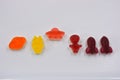 Sweet jelly candies, sweets in the form of aliens space rockets, astronauts, alien ships and planet, asteroids.