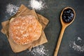 Sweet jelly donut on a vintage baking sheet