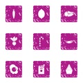 Sweet joy icons set, grunge style Royalty Free Stock Photo