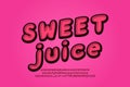 Sweet juice 3d alphabet italic font. Cartoon bubble typeface, three dimensional retro style. Uppercase and lowercase