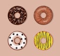 Sweet and juicy donut icons on pink background