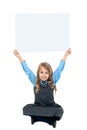 Sweet kid holding blank ad board above her head Royalty Free Stock Photo