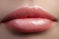 Sweet kiss. Close-up of woman's lips with fashion red make-up. Beautiful female mouth, full lips with perfect makeup Royalty Free Stock Photo