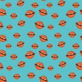 Sweet kiss seamless pattern. Lips of woman with red lipstick.