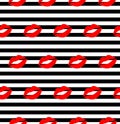 Lips pattern. Vector seamless pattern with woman`s red and pink kissing flat lips isolated on white Royalty Free Stock Photo