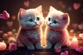 Sweet kittens express romantic love with hearts