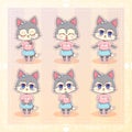 Sweet Kitty Little cute kawaii anime cartoon husky dog wolf puppy girl in dress with long fluffy ears different emotions mascot st