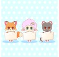 Sweet Kitty Little Cute Kawaii Anime Cartoon Sad Sorry Cry Tear Fox, Cat, Kitten, Lamb Girl In Dress Character Holding A Sign With