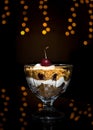 Sweet konafa with cream and cherry Royalty Free Stock Photo
