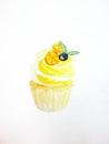 Lemon cupcake watercolor illustration