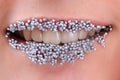 Sweet lips in the silver sugar balls Royalty Free Stock Photo