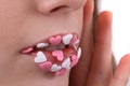 sweet lips with the sugar hearts Royalty Free Stock Photo