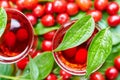 Sweet liqueur made from ripe cornelian cherry Royalty Free Stock Photo
