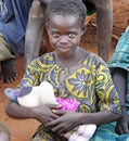 Sweet little African girl overjoyed with first soft toy Royalty Free Stock Photo