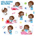 Sweet little black girl with dark brown hair and her daily routine actions Royalty Free Stock Photo