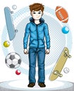 Sweet little boy young teen standing in stylish casual clothes V