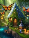 Little Fairy House with huge Butterflys AI Generated Royalty Free Stock Photo