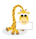 A sweet little giraffe with a placard