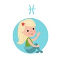 Sweet little girl as Pisces astrological sign, horoscope zodiac character colorful cartoon Illustration