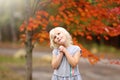 Sweet Little Girl Child Standing Under Maple Tree Praying Royalty Free Stock Photo