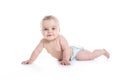 Sweet little girl on the floor of studio white background Royalty Free Stock Photo