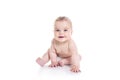 Sweet little girl on the floor of studio white background Royalty Free Stock Photo