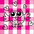 Sweet little owl on checkered background