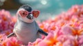 A sweet little penguin with heart-shaped glasses, exuding a playful and lovable demeanor as it wad