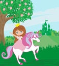 Sweet little Princess riding a fairy-tale horse