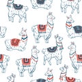 Sweet llamas seamless pattern. Alpaca kid illustration. Summer style graphic. Vector illustration