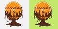 Sweet logo with a slice of orange chocolate flows down Royalty Free Stock Photo