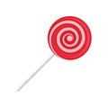 Sweet lollipop, round spiral red and white sugar candy on plastic stick vector Illustration Royalty Free Stock Photo