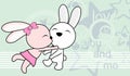 Sweet love baby boy and girl kissing bunny cartoon background