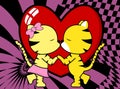 Sweet love baby boy and girl kissing tiger cartoon valentine background