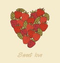 Sweet love. Template with berries in heart shape