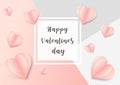 Sweet Love Valentine`s day concept greeting card background. Vector illustration. 3d pastel pink and grey paper hearts Royalty Free Stock Photo