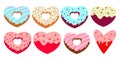 Sweet love. Vector set of lovely romantic heart shape donuts and glazed hearts Royalty Free Stock Photo