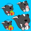 Sweet lovely baby skunk cartoon diaper set in vector format