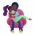 Sweet loving black african american couple sitting together in the sofa vector illustration. Royalty Free Stock Photo