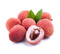 Sweet lychees fruits isolated on white backgrounds..