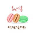 Sweet macarons. Vector illustration with lettering isolated on white background