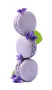Sweet macaroons cake with violet flowers