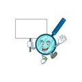 Sweet magnifying glass cartoon character rise up a board Royalty Free Stock Photo