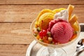 Sweet mango and strawberry ice cream Royalty Free Stock Photo