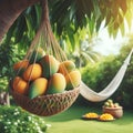 Sweet Mangoes in the garden. 3d rendering Royalty Free Stock Photo