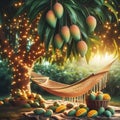 Sweet Mangoes in the garden. 3d rendering Royalty Free Stock Photo